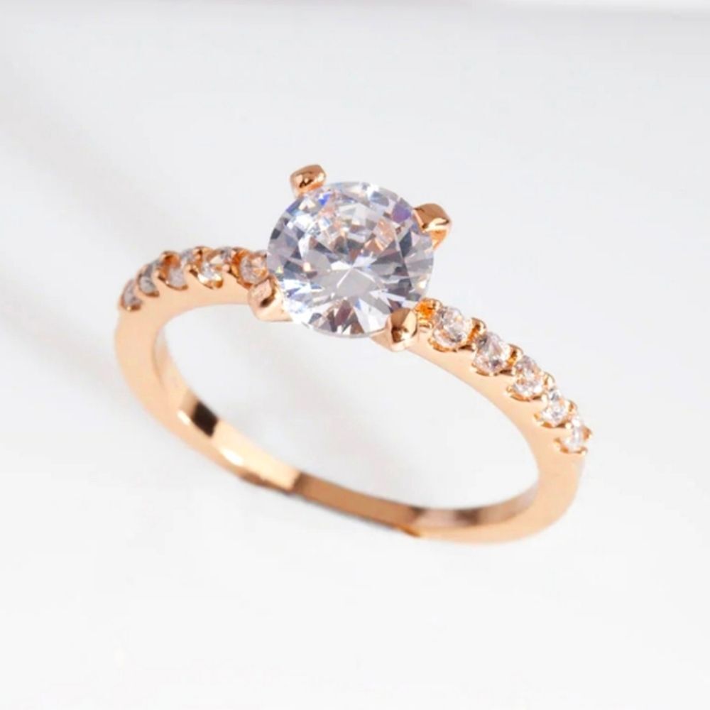 Icing Classic Gold & Rhinestone Halo‎ Round Engagement Ring